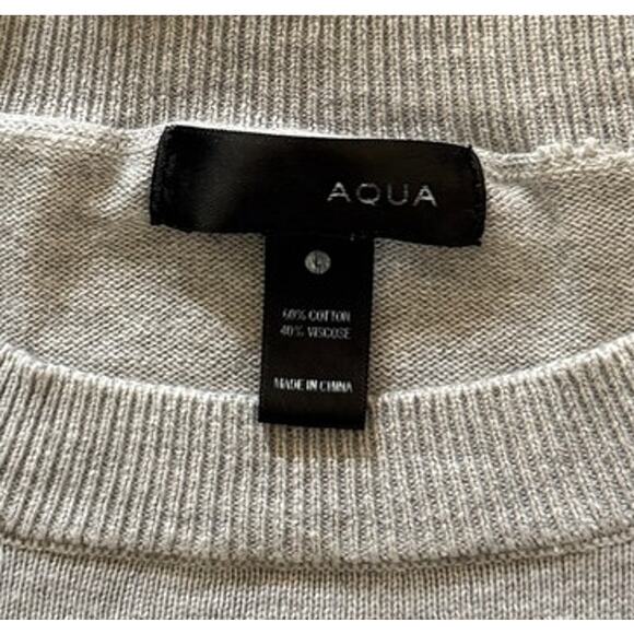 AQUA BLOOMINGDALE'S  Cotton Tiered-Sleeve Crewneck Statement Sweater S Gray - Picture 3 of 4